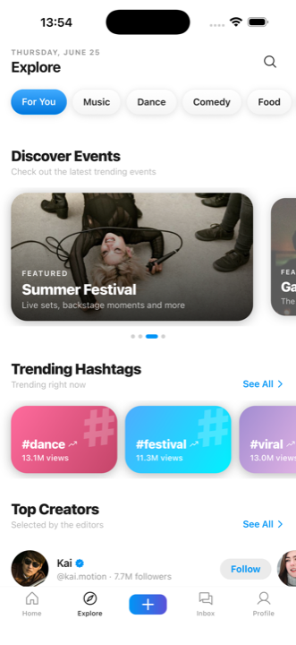 Explore grid with trending videos